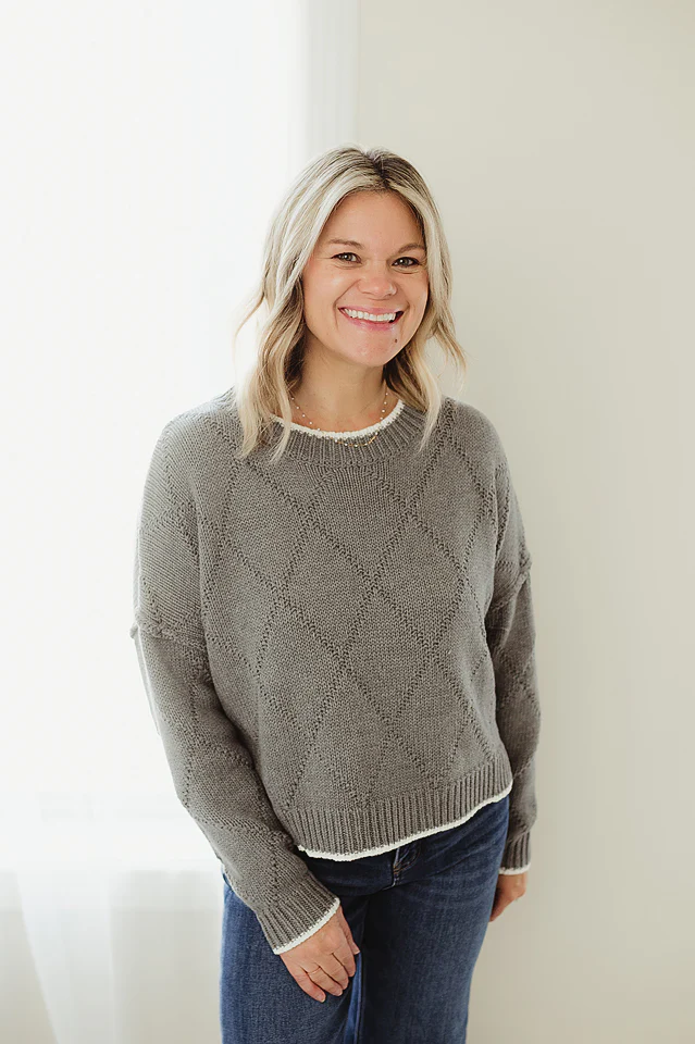 Grey Diamond Knit Pullover
