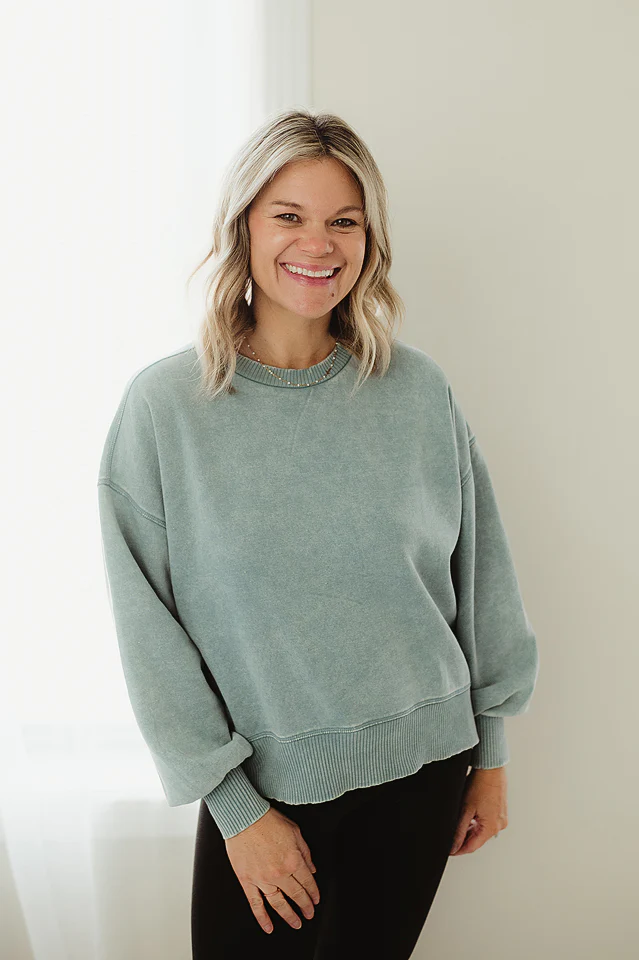 Ash Blue Acid Wash Fleece Oversized Pullover