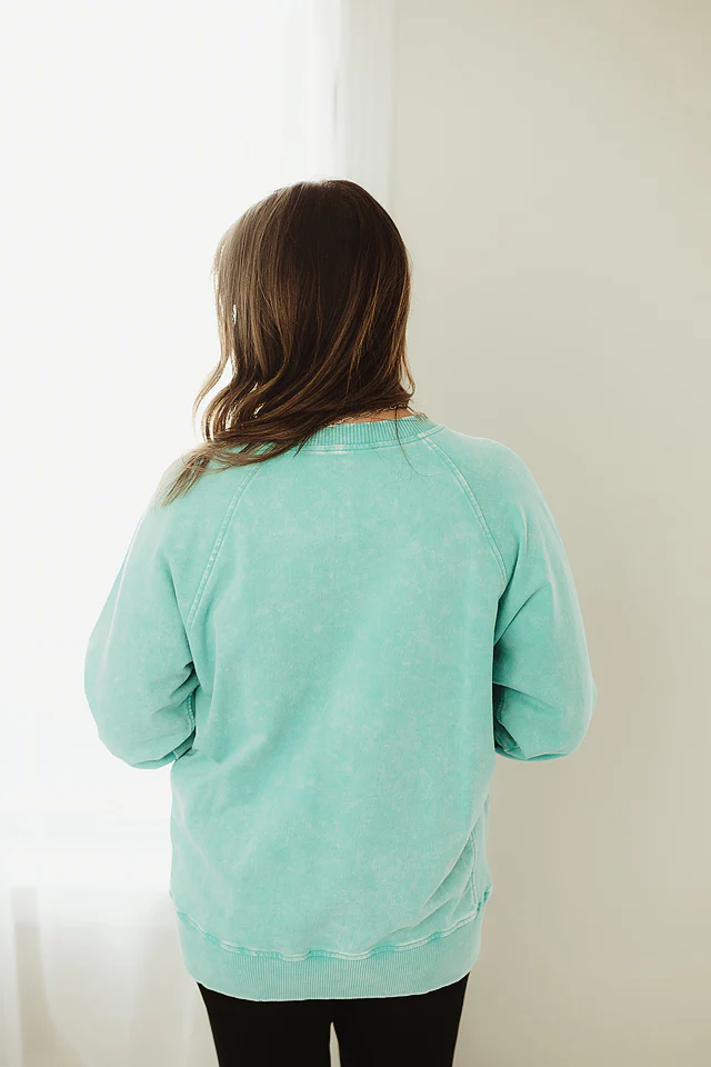 Turquoise Acid Washed Pocket Pullover - Image 3