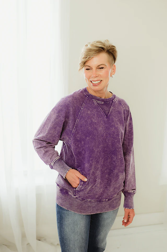 Violet Acid Washed Pocket Pullover