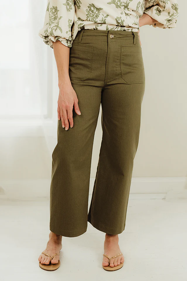 Olive Ankle Stretch Pants