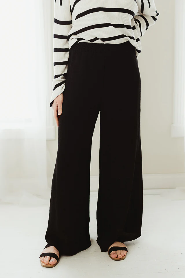 Black Flowy Woven Wide Leg Pants