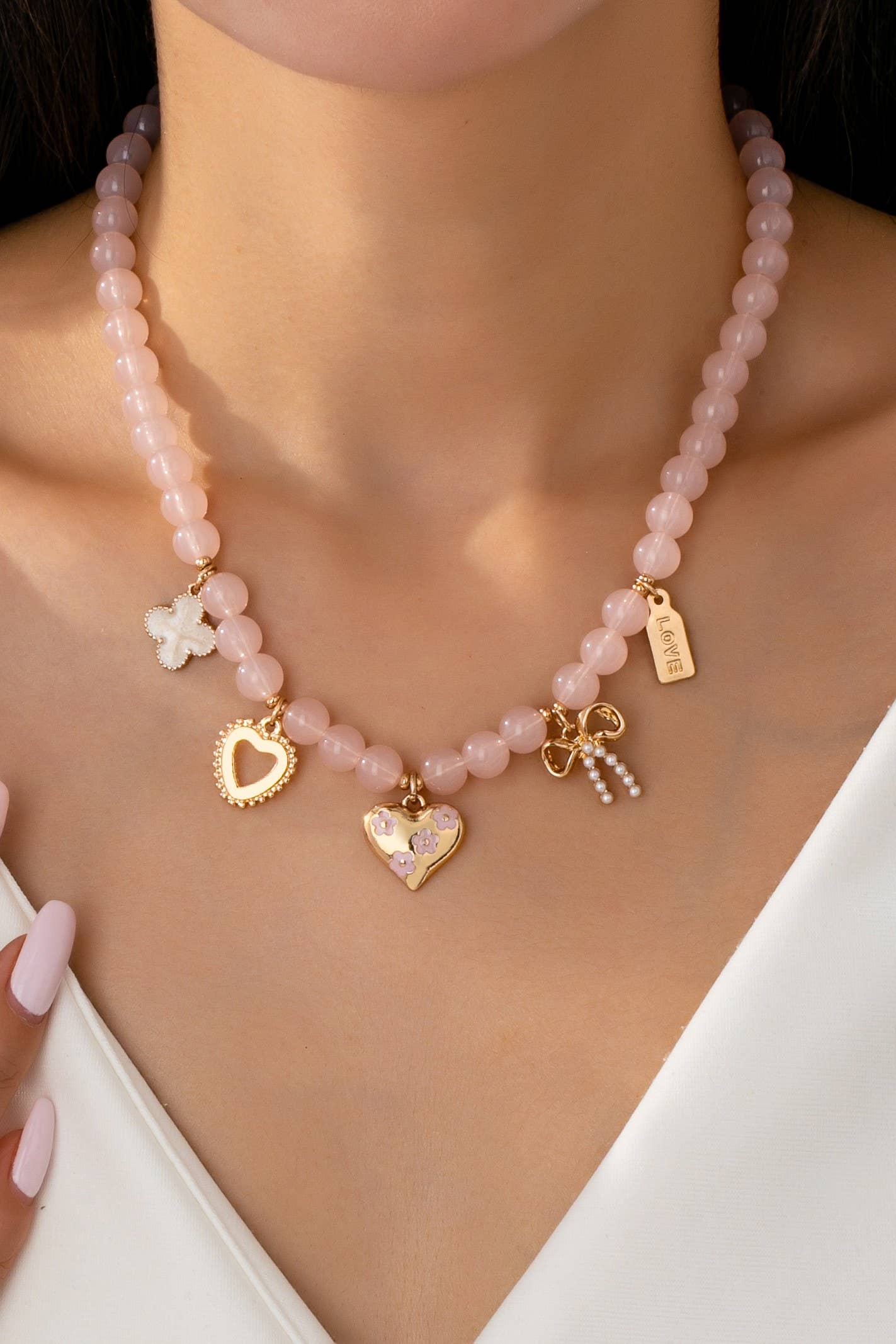 Beaded Charm Clover Necklace
