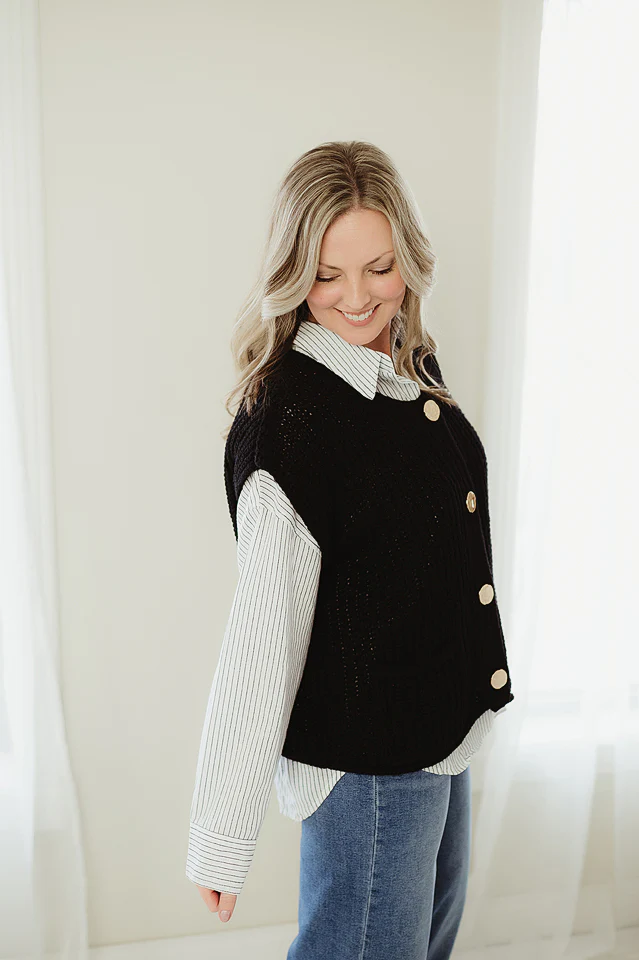 Black 4 Button Sweater Vest - Image 2