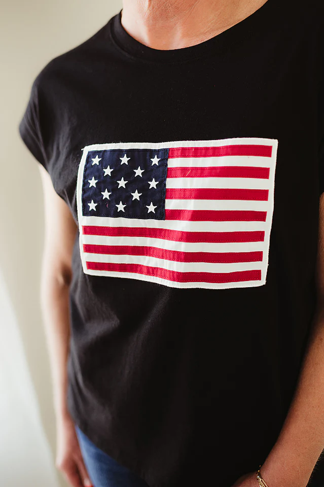 Black American Flag Patch Tee - Image 3