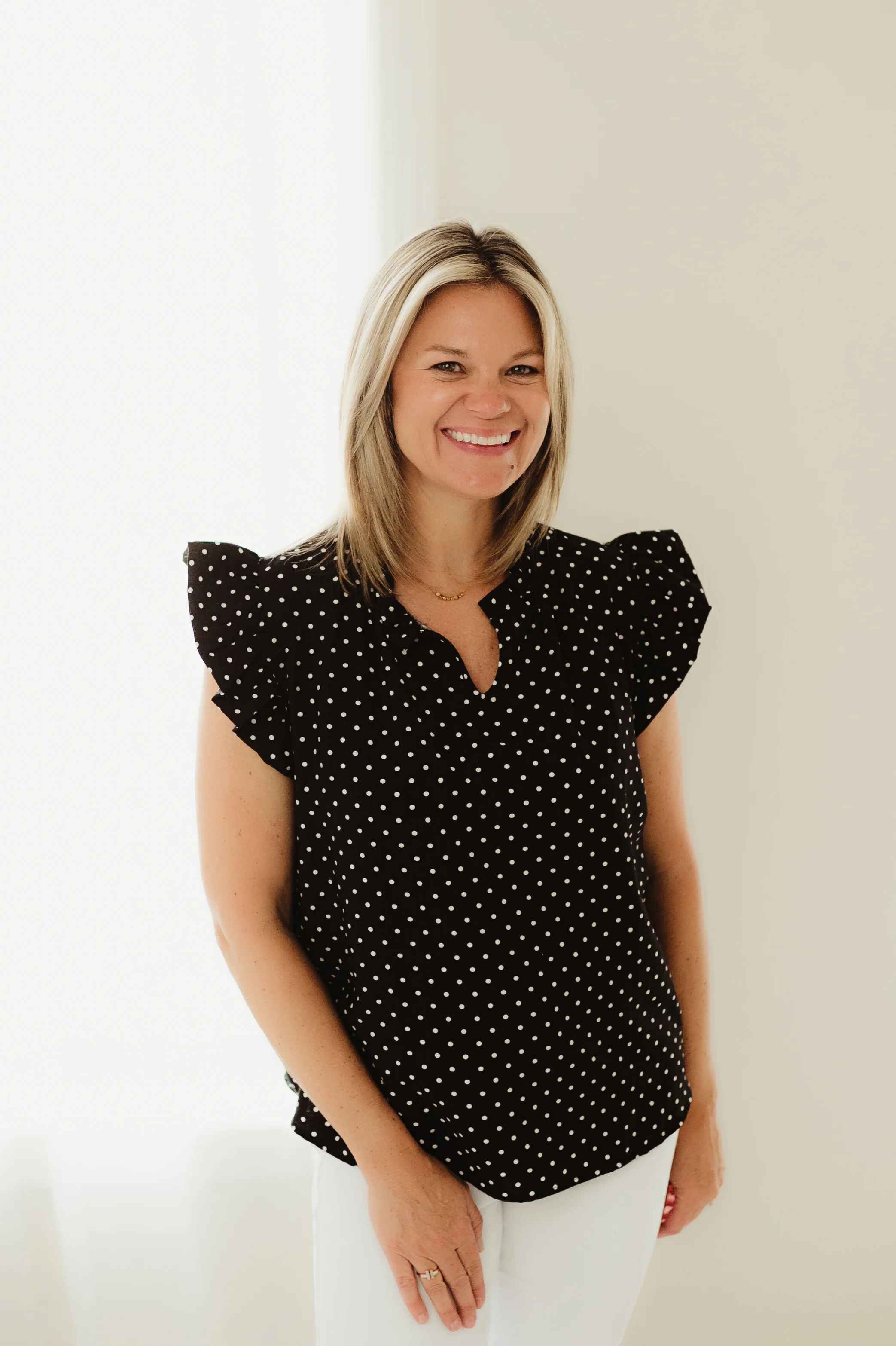 Black Ruffle Dot Top
