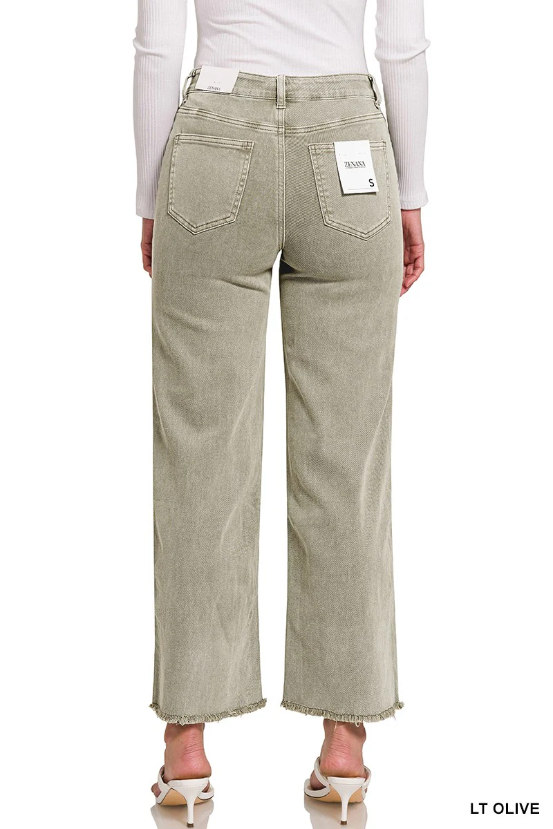Light Olive Frayed Wide Leg - Image 2