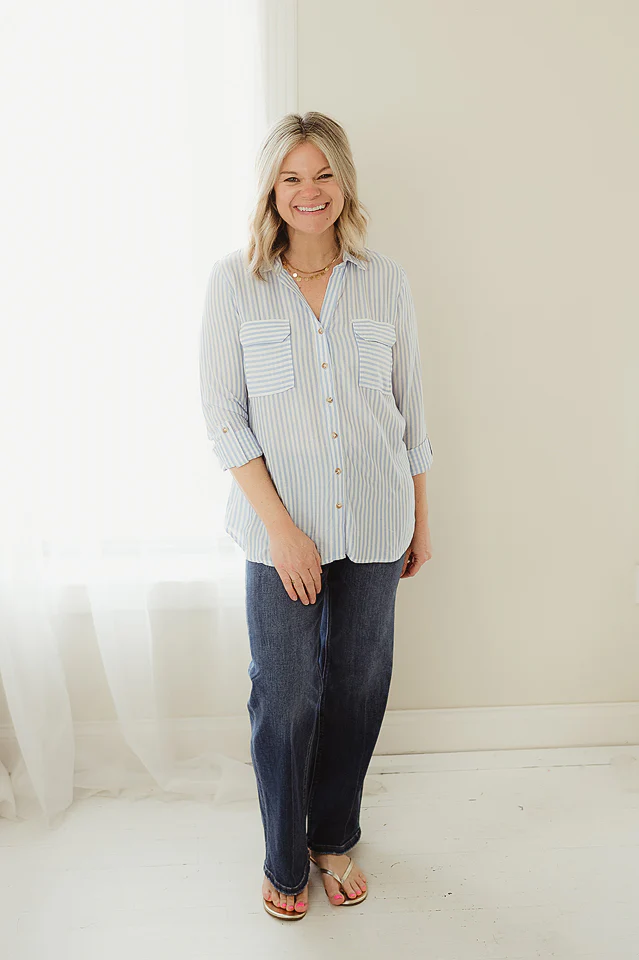 Blue Lightweight Striped Button Down - Image 2