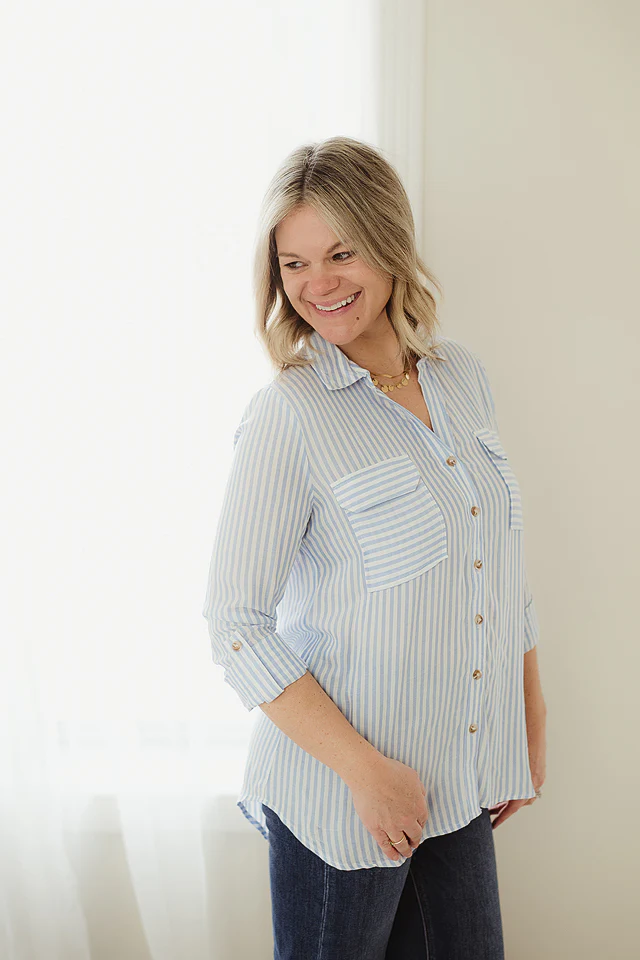 Blue Lightweight Striped Button Down - Image 3