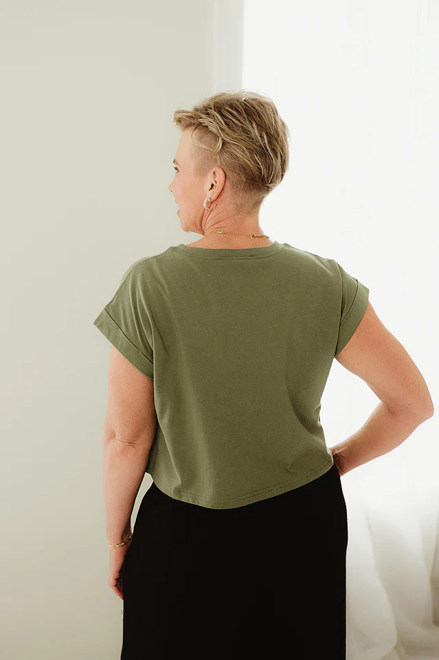 Olive Cotton Crop Top - Image 4