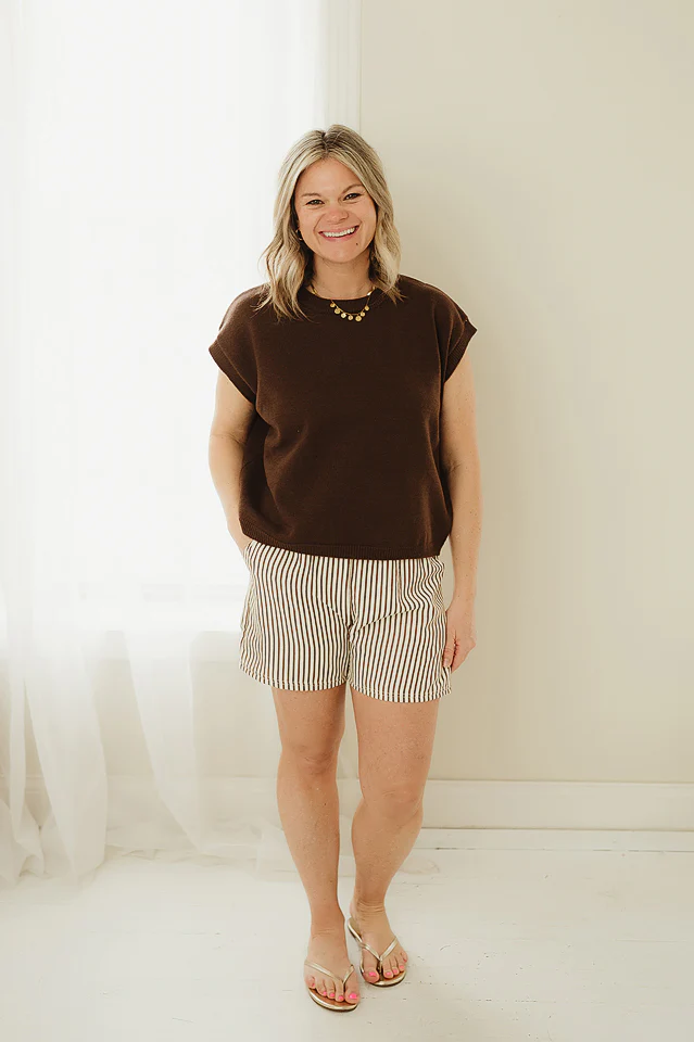 Espresso Stripe Drawstring Shorts - Image 4