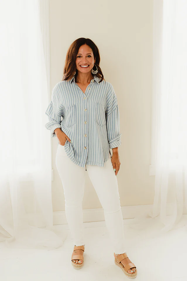 Striped Chambray Shacket - Image 2