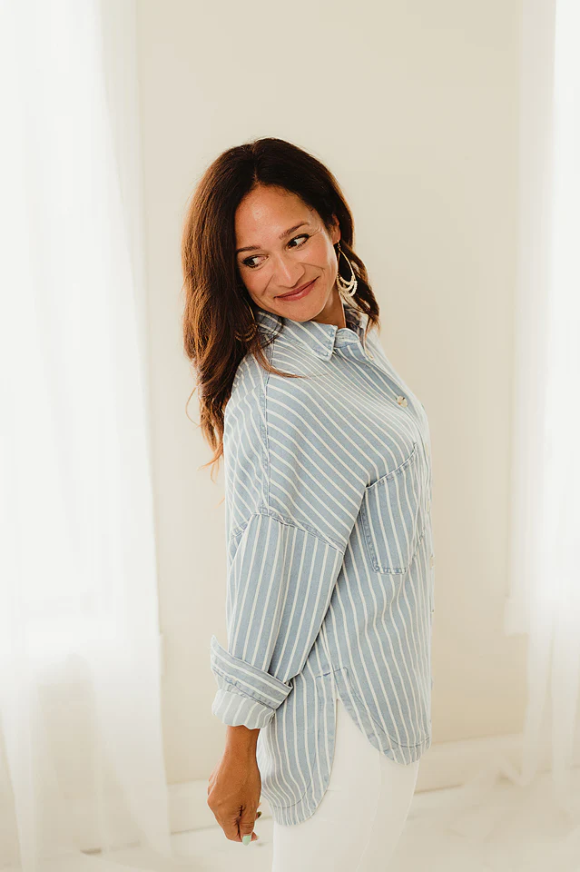 Striped Chambray Shacket - Image 4