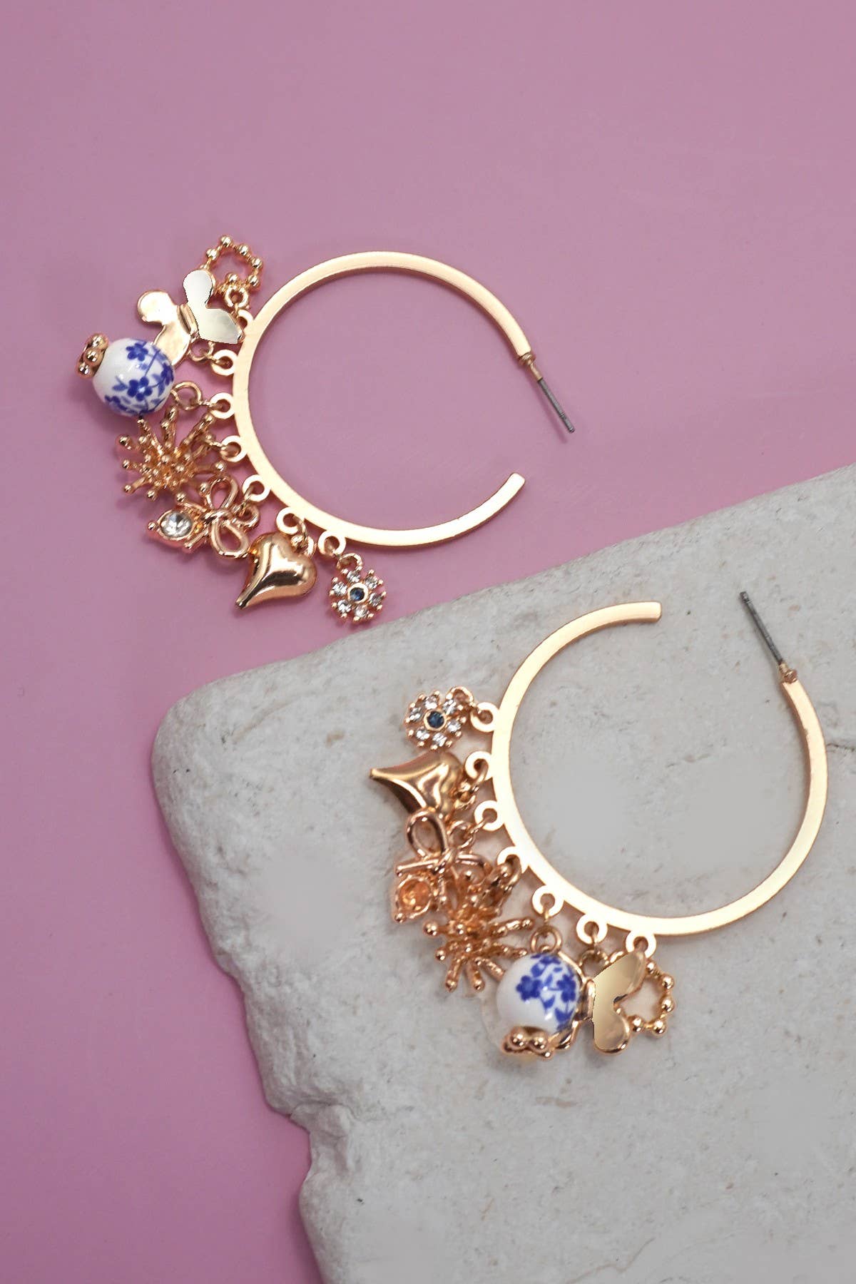 Multi Charm Blue Porcelain Earrings