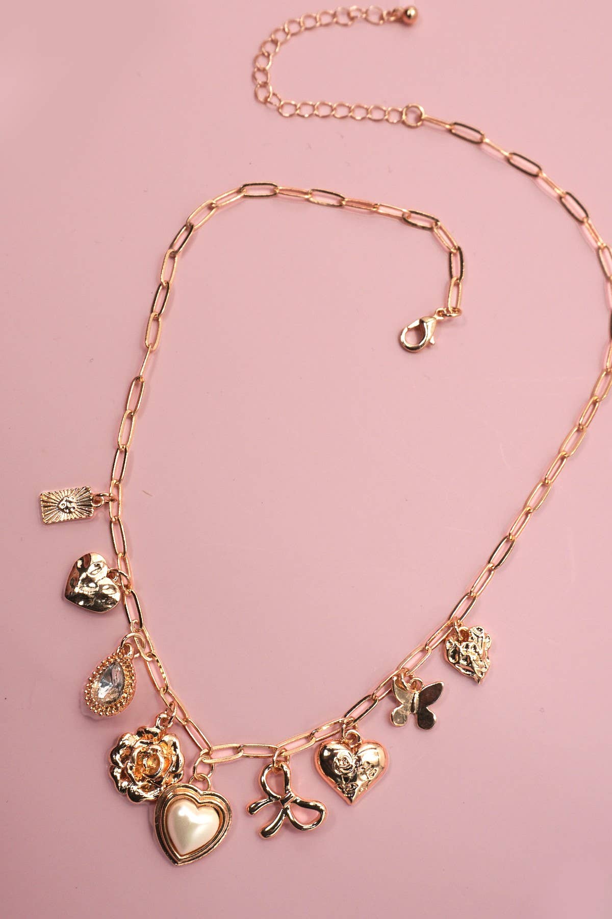 Bow Heart Flower Rhinstone Charm - Image 2