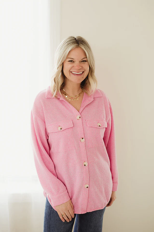 Pink Brushed Waffle Shacket