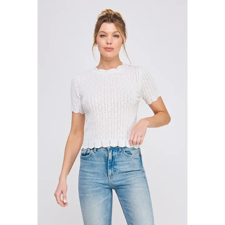 White Pointelle Knit Top