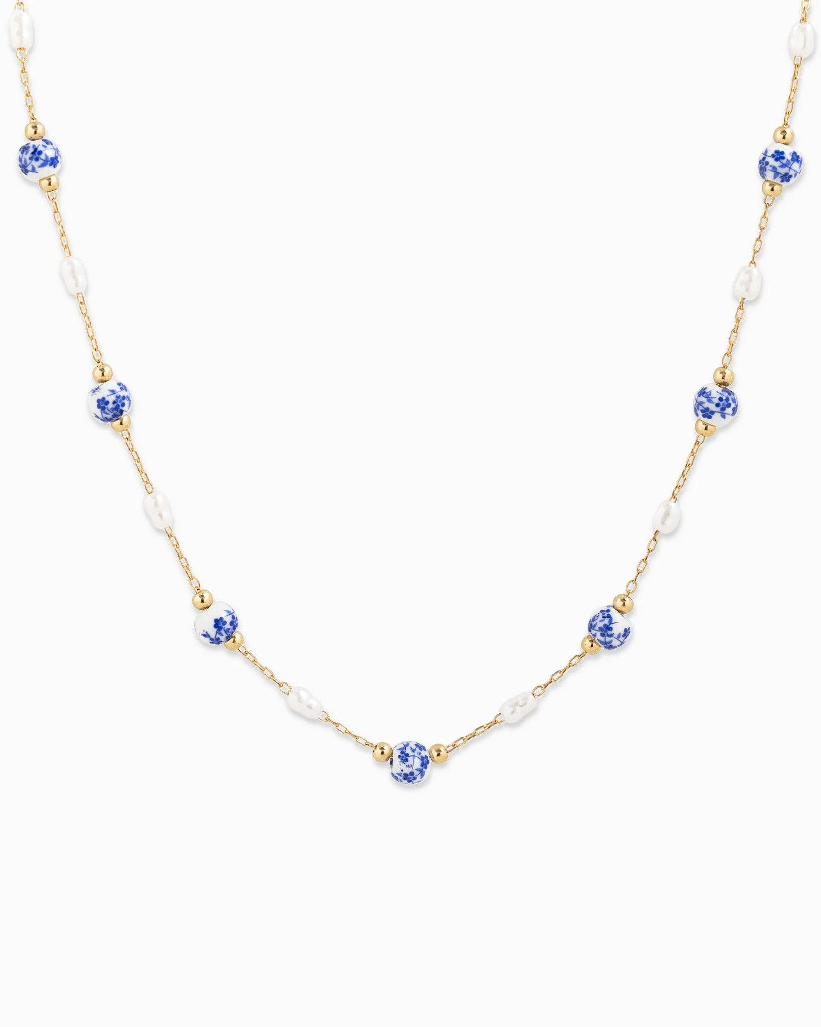 Ceramic Blue & Pearl Necklace