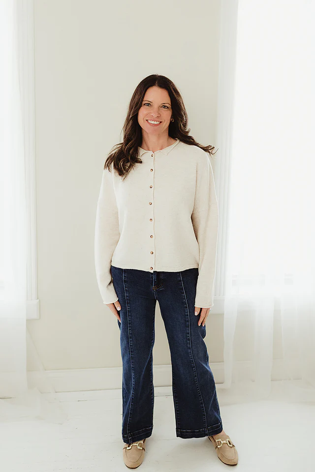 Heather Beige Poised Collared Cardigan - Image 2