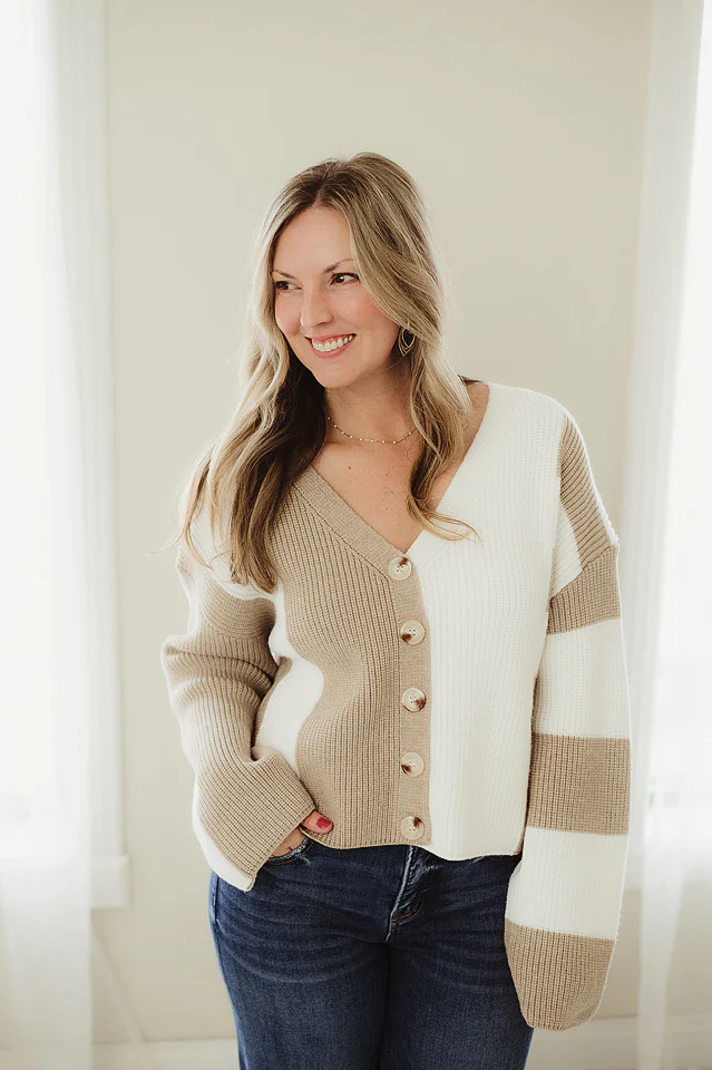Taupe Color Block Button Down