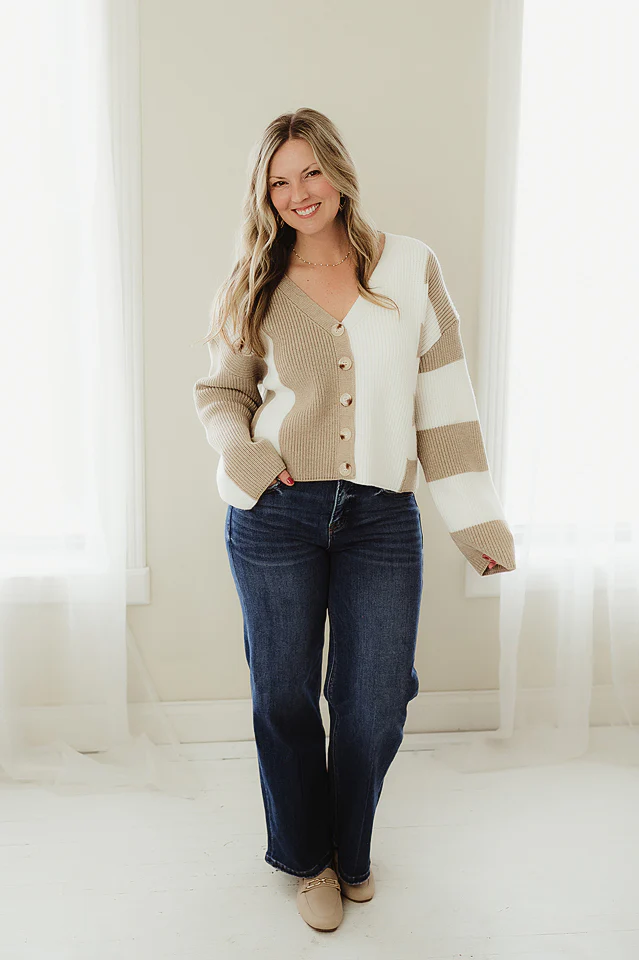 Taupe Color Block Button Down - Image 2