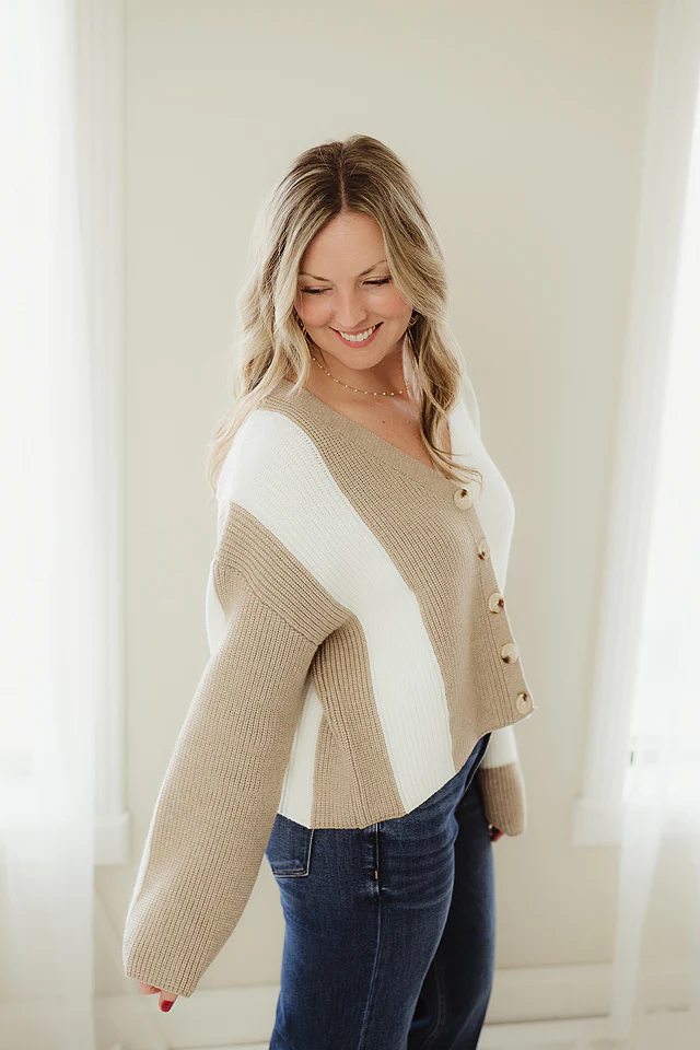 Taupe Color Block Button Down - Image 3