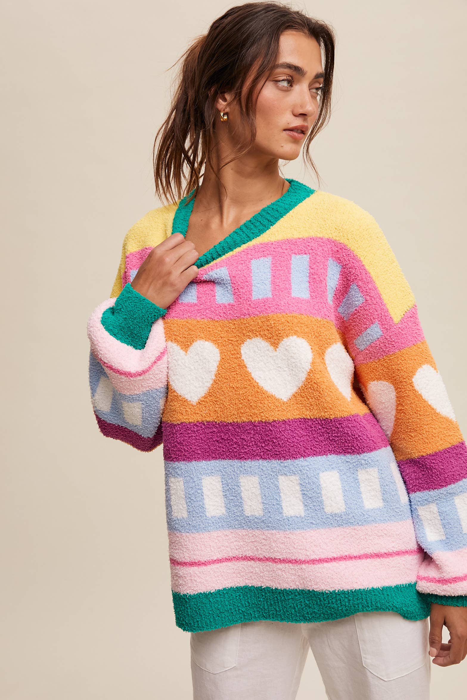 Colorful Heart Pattern Sweater {2 colors available} - Image 3