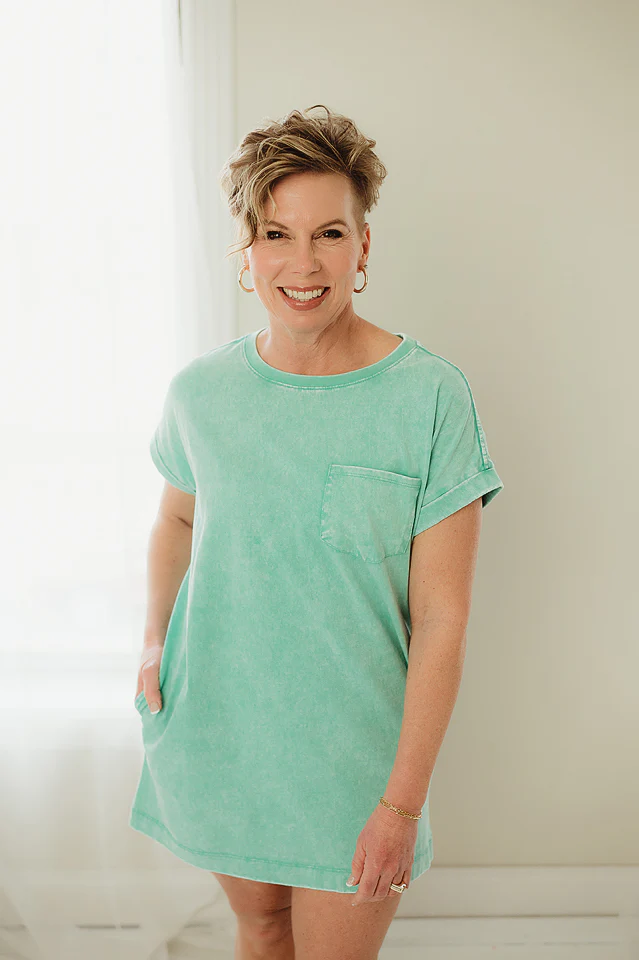 Mint Washed Pocket Tee Dress