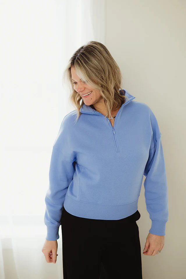Cornflower Blue Weekend Fleece Half Zip - Image 3