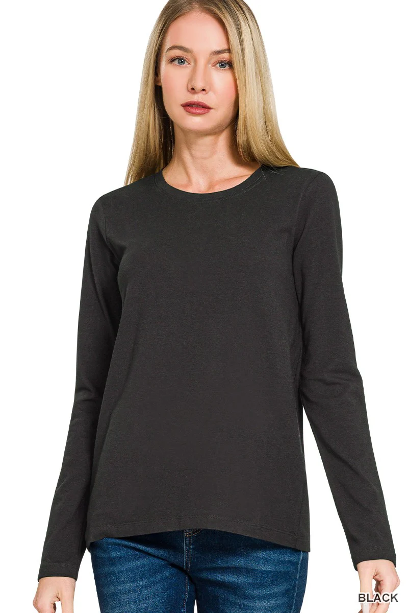 Black Cotton Long Sleeve Crew Neck