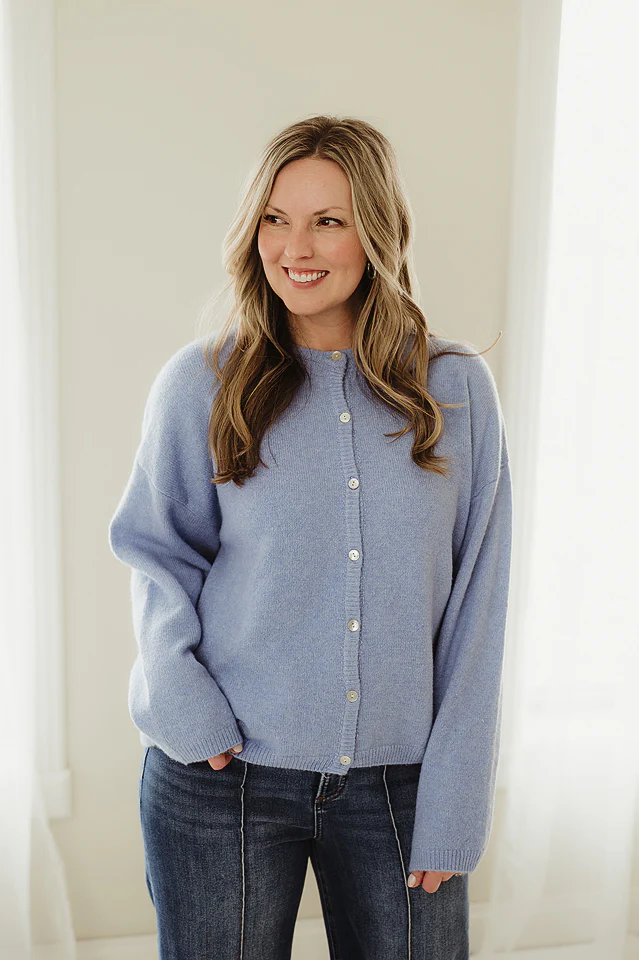 Light Blue Crew Neck Cardigan