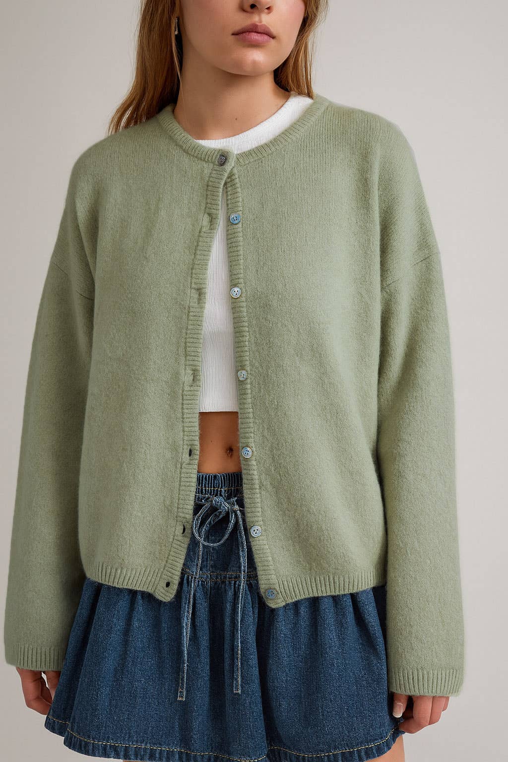 Sage Crew Neck Cardigan