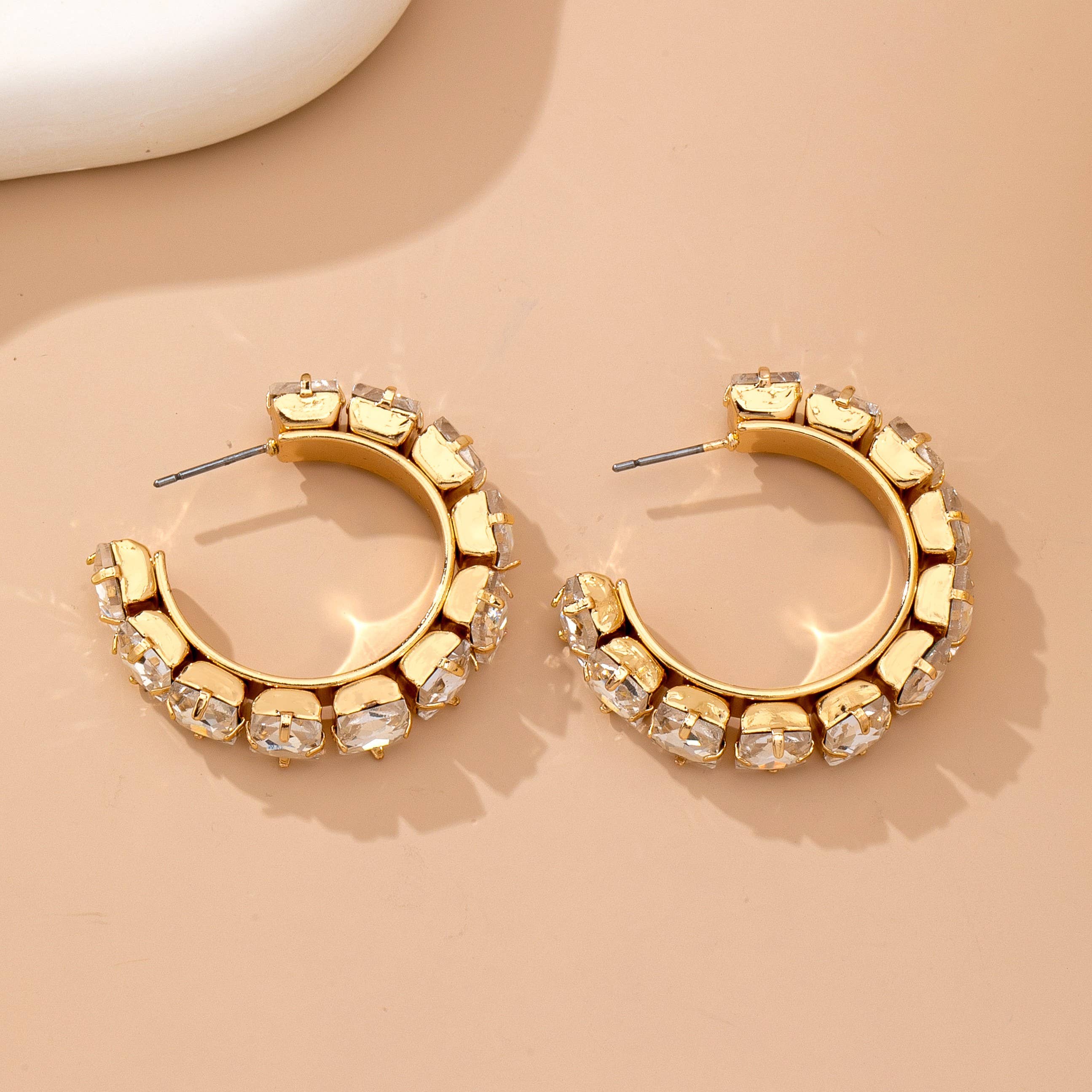 Crystal Encrusted Gold Hoops - Image 2