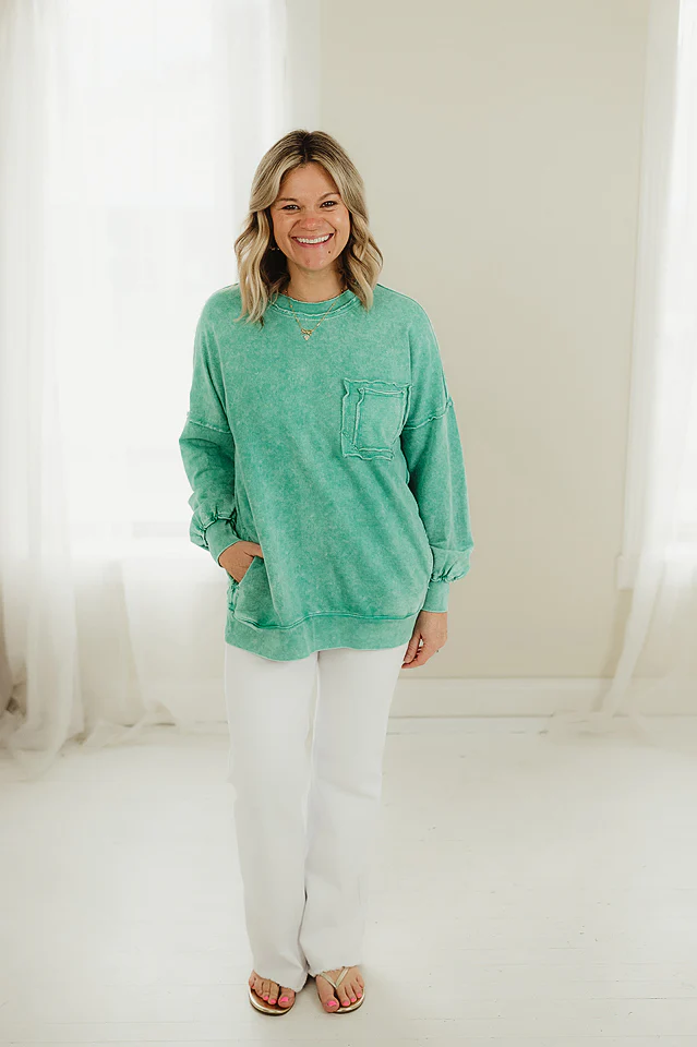Kelly Green Halo Distressed Pullover - Image 2