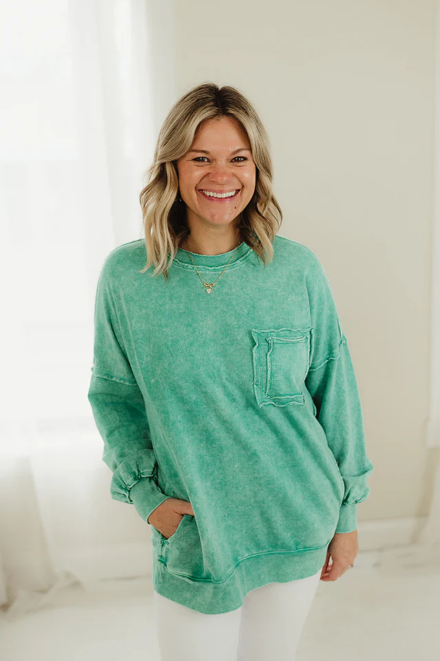 Kelly Green Halo Distressed Pullover - Image 3