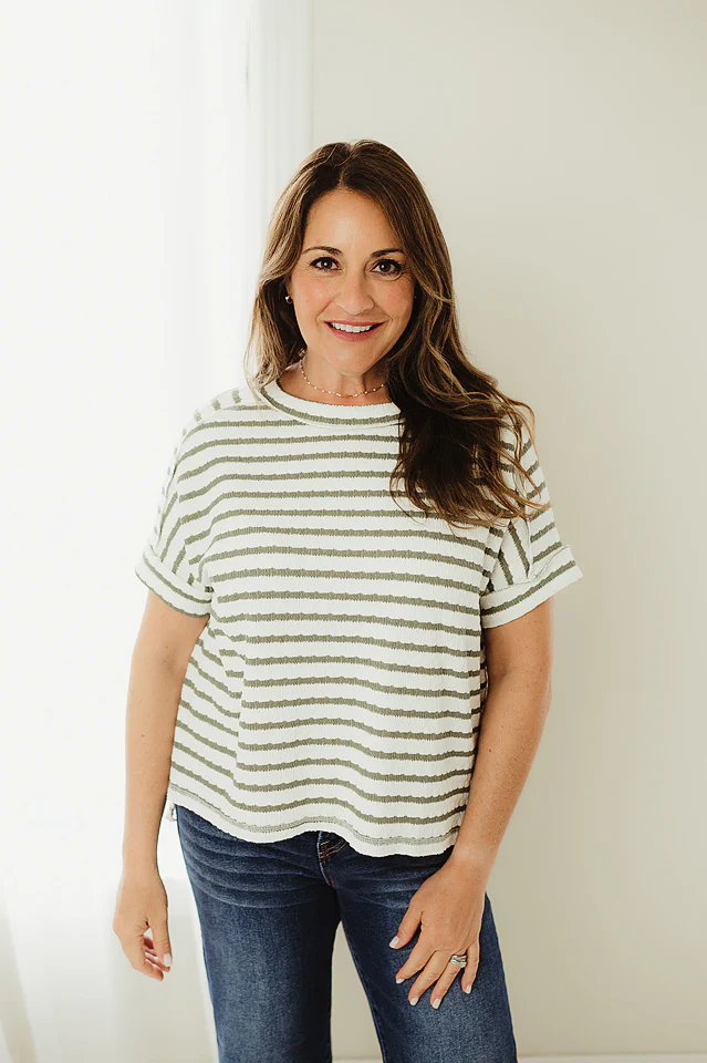 Olive Textured Stripe Charm Tee