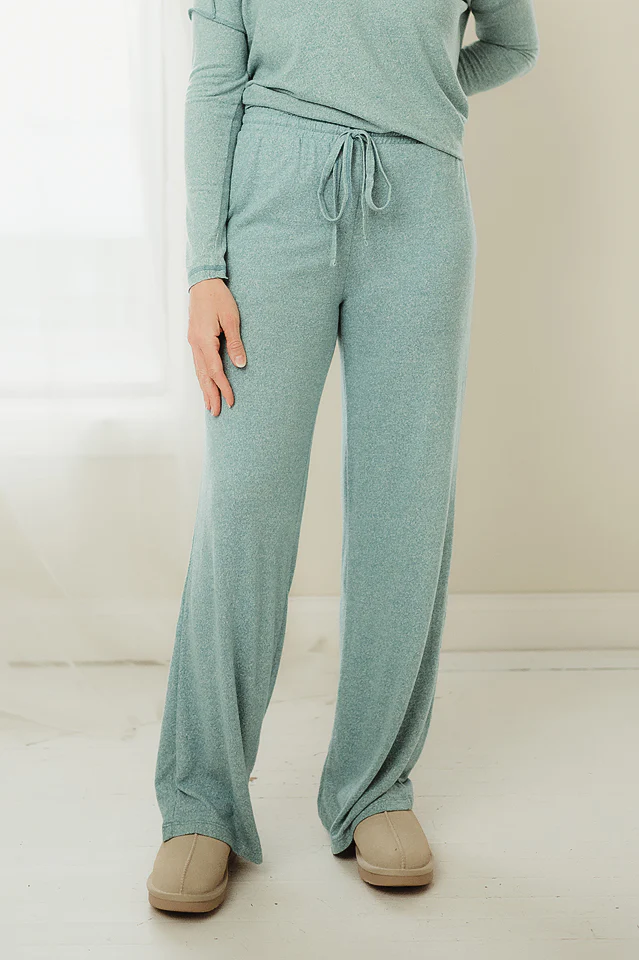 Dusty Teal Drawstring Wide Leg Pants