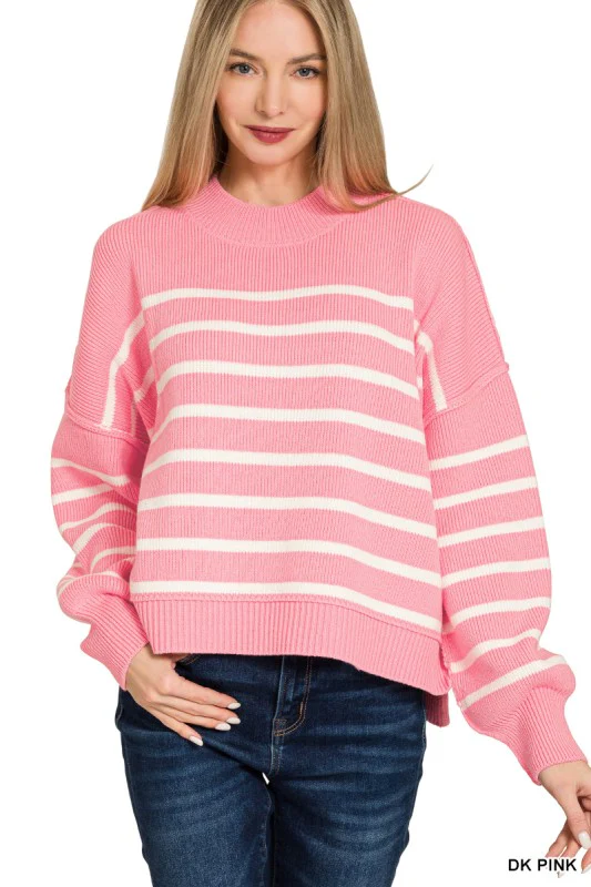 Dark Pink Chic Stripe Sweater