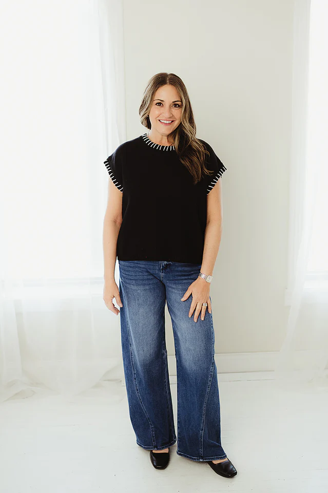 Black Edge Stitch Sweater Vest - Image 2