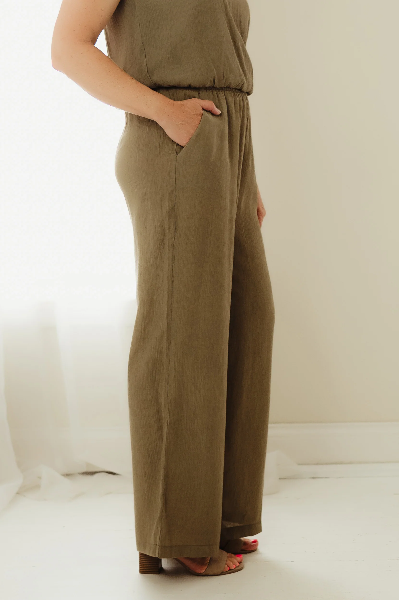 Olive Crinkle Comfort Pants - Image 2