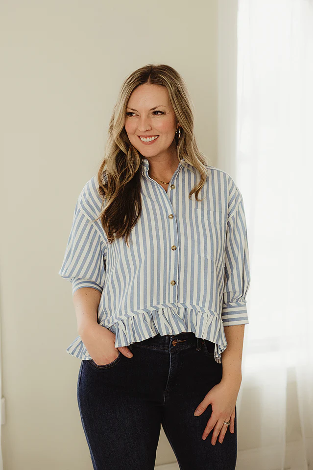 Elise Striped Ruffle Blouse {also available in pink}