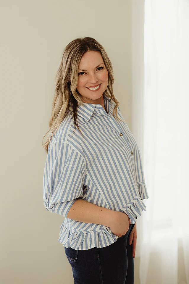 Elise Striped Ruffle Blouse {also available in pink} - Image 2