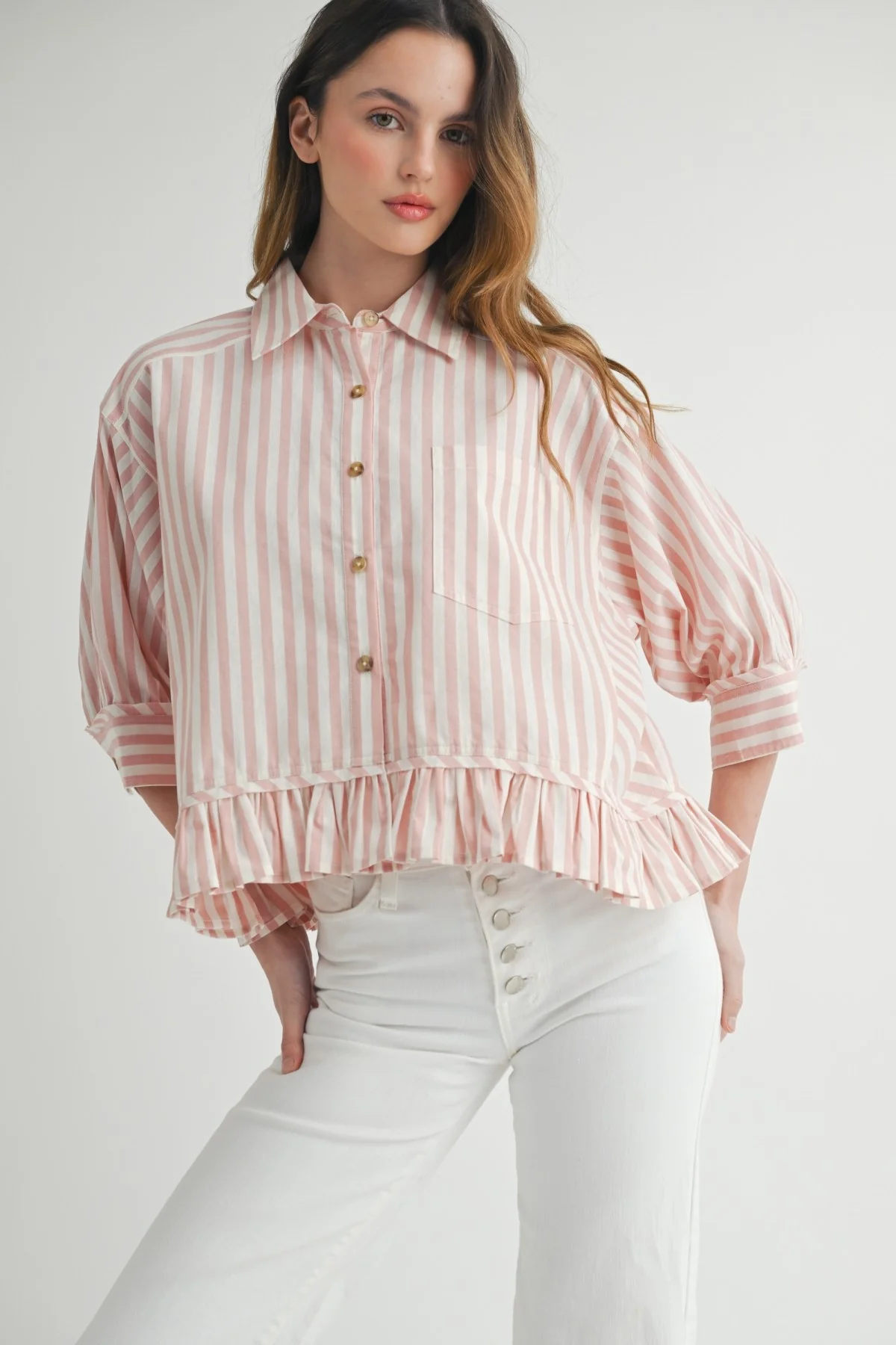 Elise Striped Ruffle Blouse {also available in pink} - Image 4