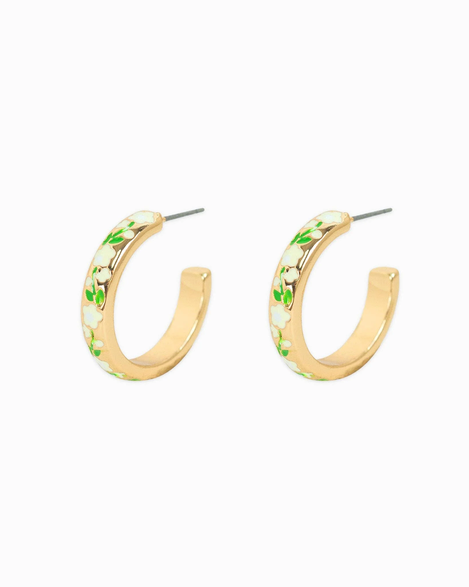 Enamel Floral Hoop Earrings