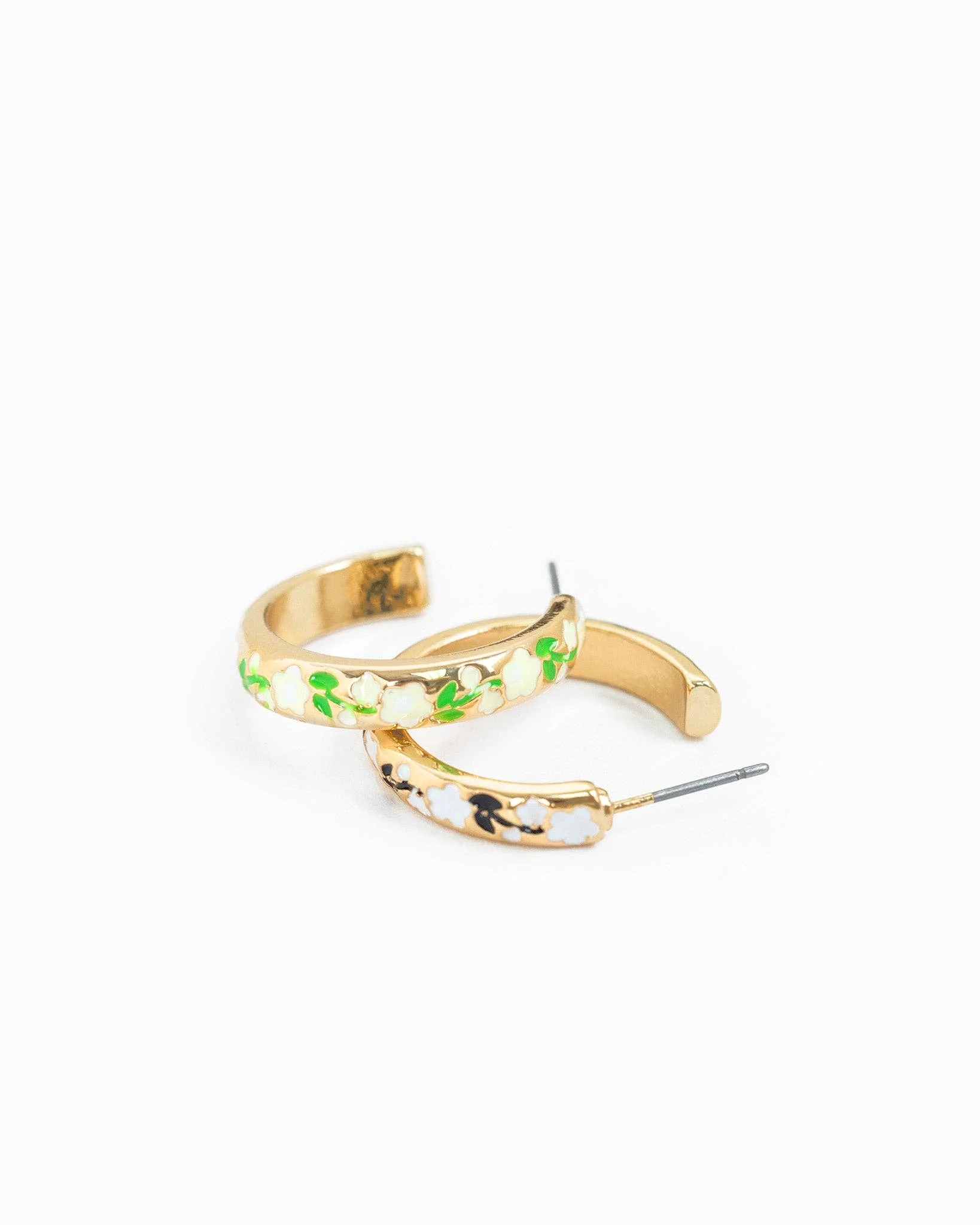 Enamel Floral Hoop Earrings - Image 3