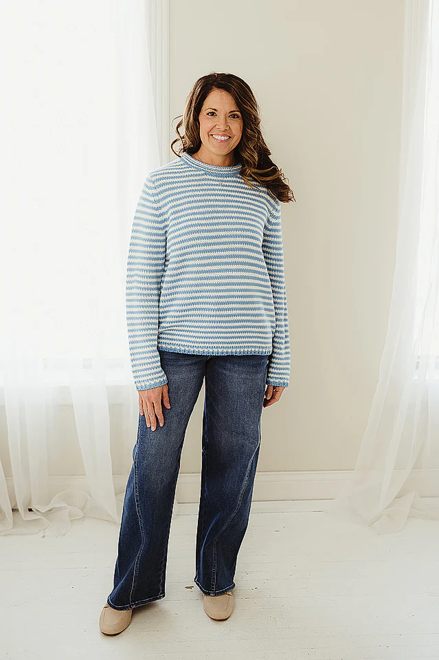 Blue Everyday Cozy Stripe Sweater - Image 2