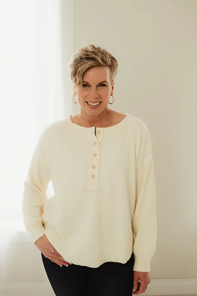 Butter Yellow Exposed Ribbed Henley Top