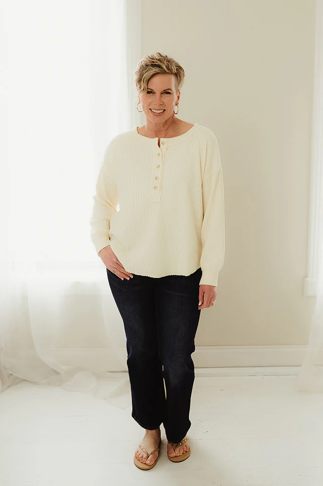 Butter Yellow Exposed Ribbed Henley Top - Image 2