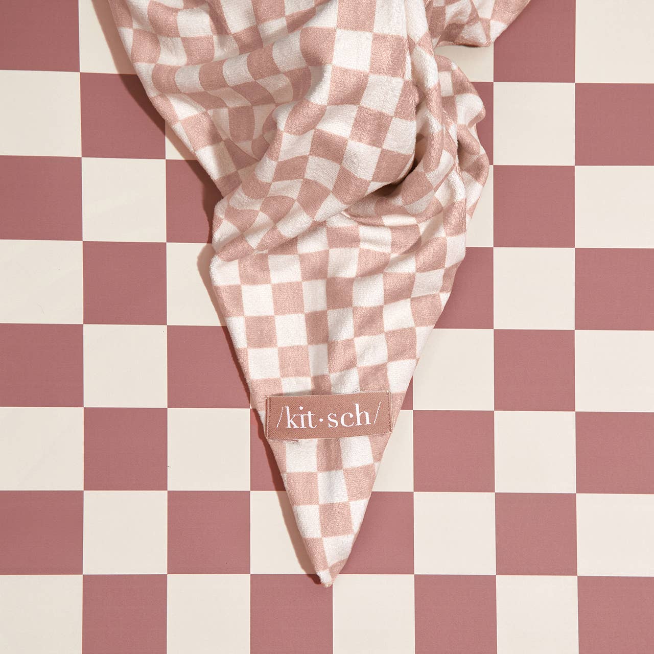 Quick Dry Hair Wrap - Terracotta Checker - XL - Image 5
