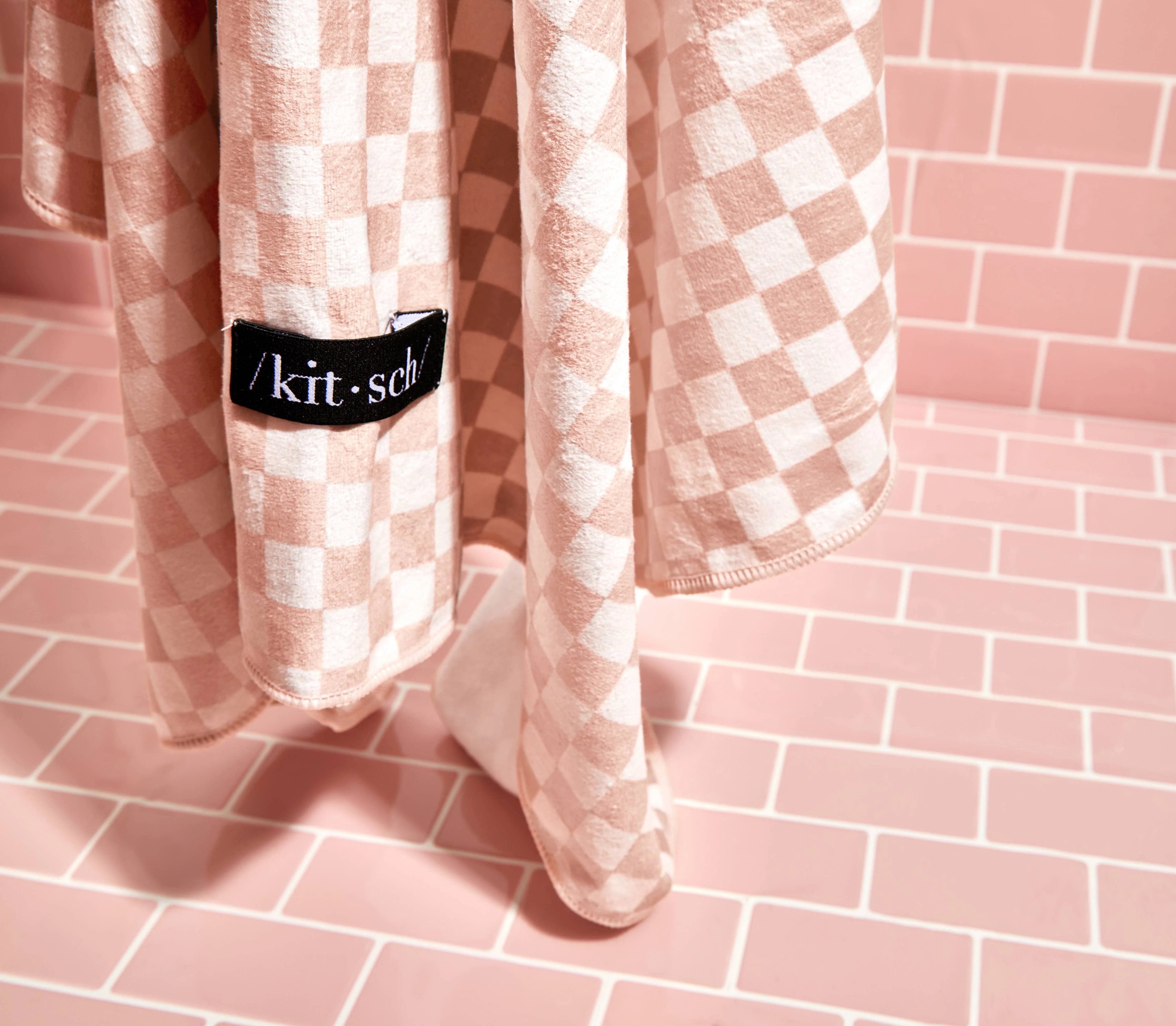 Quick Dry Hair Wrap - Terracotta Checker - XL - Image 7